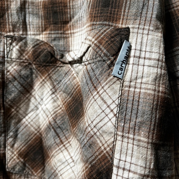 Carhartt Men Loose Fit Flannel Shirt Brown Plaid Long Sleeve 2XL - Picture 3 of 5